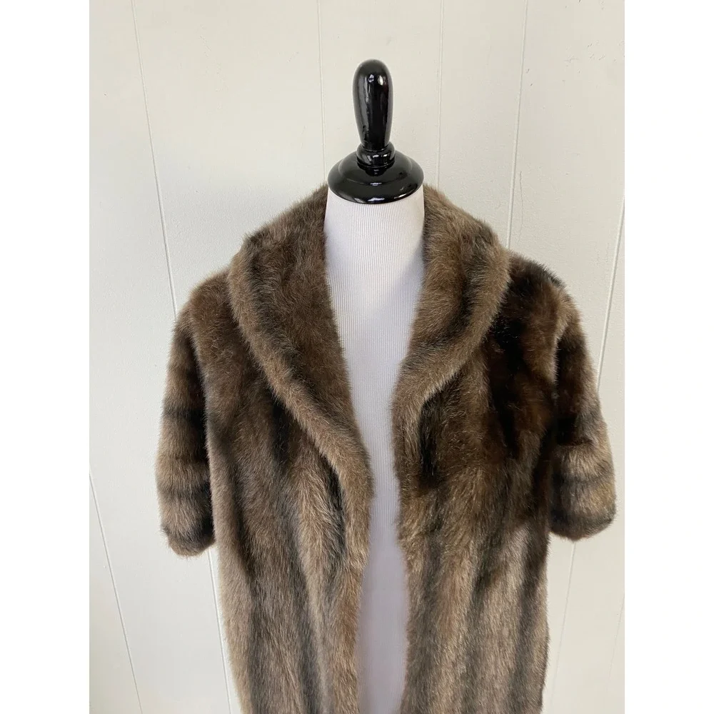 Regina Glenara by Glenoit Vintage Faux Fur Stole Wrap Brown Striped Shawl Collar